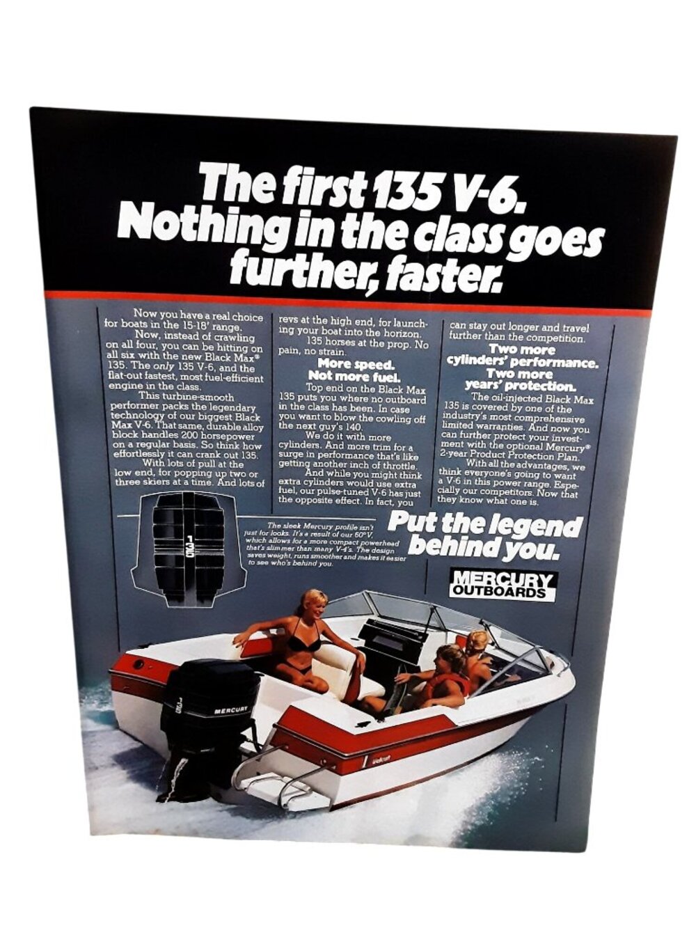 1986 Mercury Black Max 135 V6 Outboard Motor Vintage Print Ad Boat
